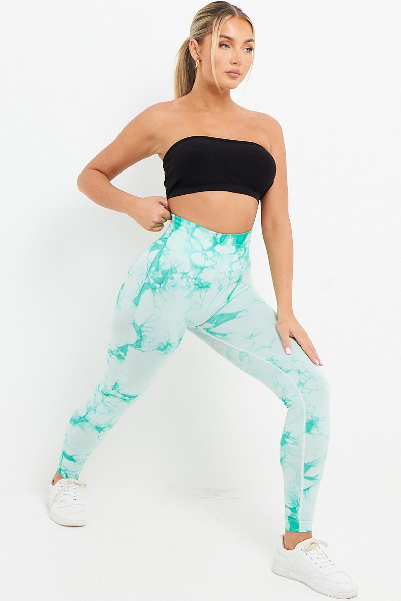 Mint Tie Dye Print Bum Sculpt Leggings - Cecilia - Storm Desire