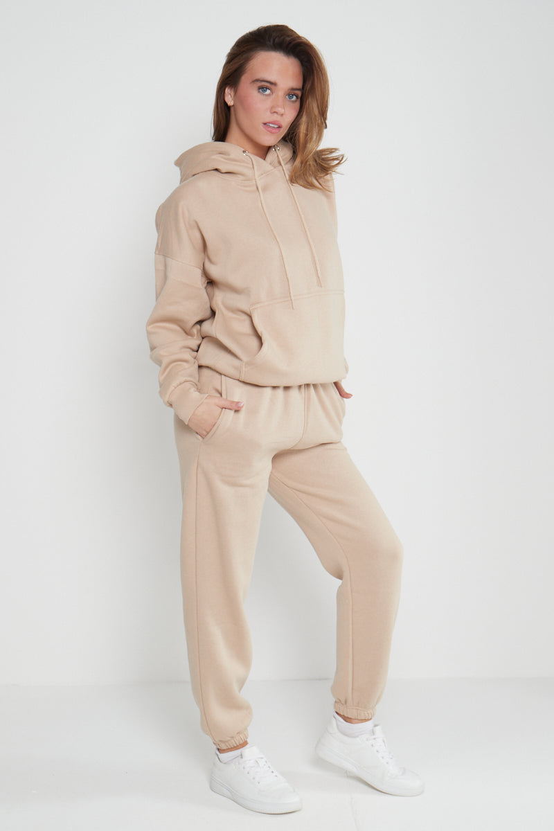 Beige Hooded Oversize & Jogger Loungewear Set - Flora - Storm Desire