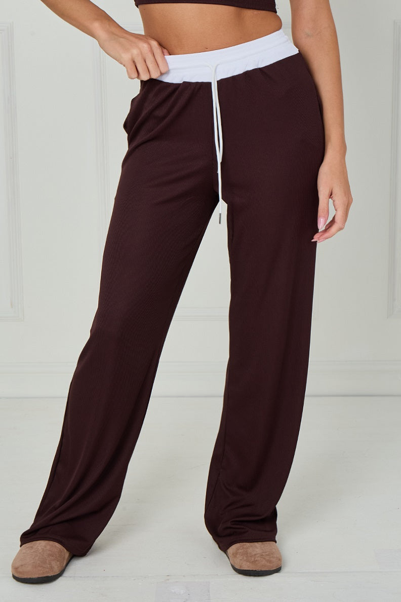 Ribbed Crop Top & Wide Leg Trouser Co-ord - Magnolia