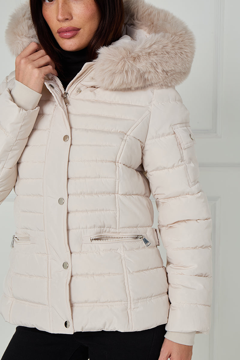 New Padded Faux Fur Hood Puffer Jacket - Giovanna