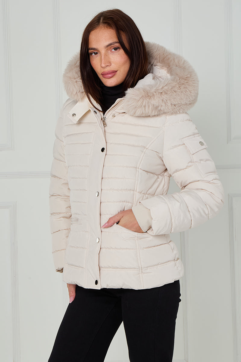 New Padded Faux Fur Hood Puffer Jacket - Giovanna