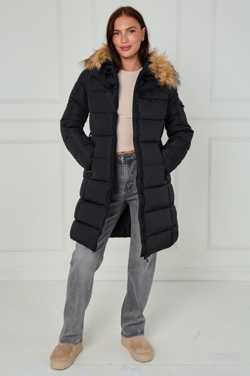 Long Faux Fur Hood Quilted Puffer Jacket - Nancy
