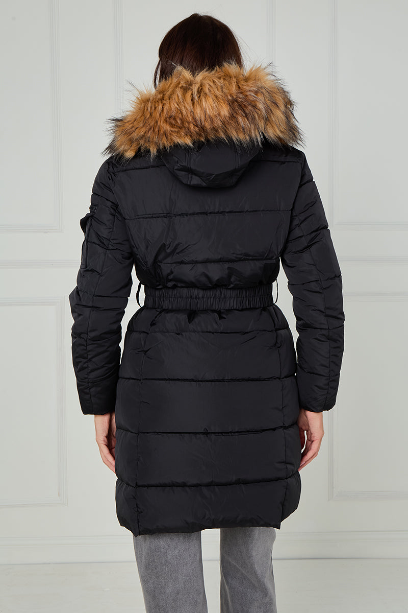 Long Faux Fur Hood Quilted Puffer Jacket - Nancy