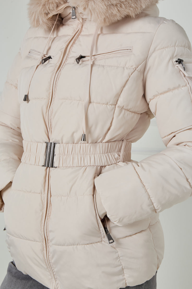 Faux Fur Hood Quilted Puffer Jacket - Novah