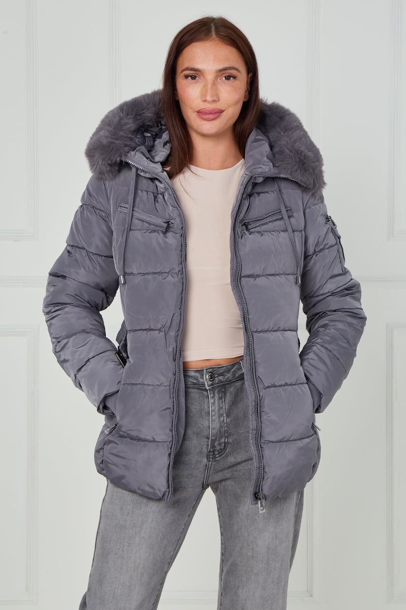 Faux Fur Hood Quilted Puffer Jacket - Novah
