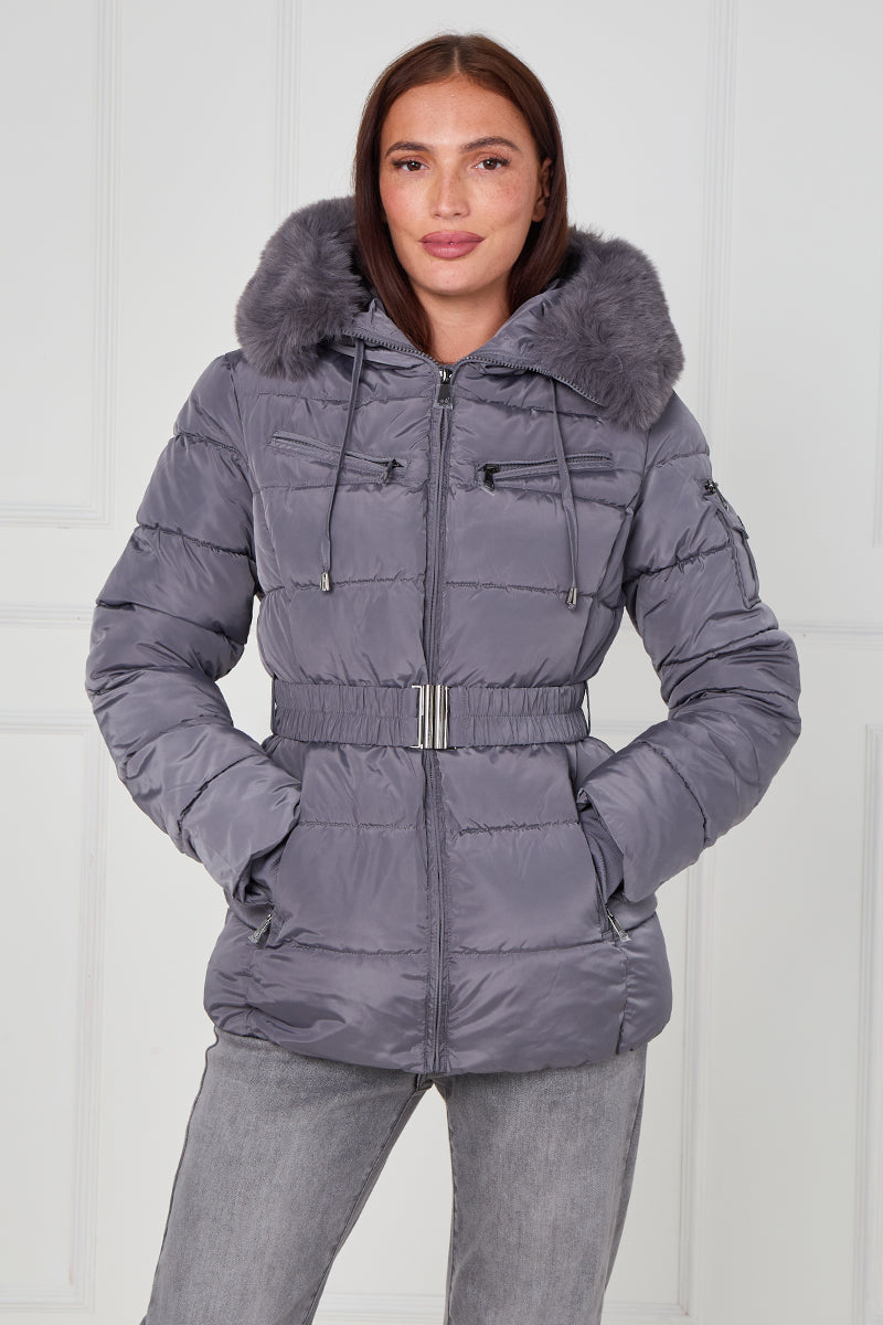 Faux Fur Hood Quilted Puffer Jacket - Novah