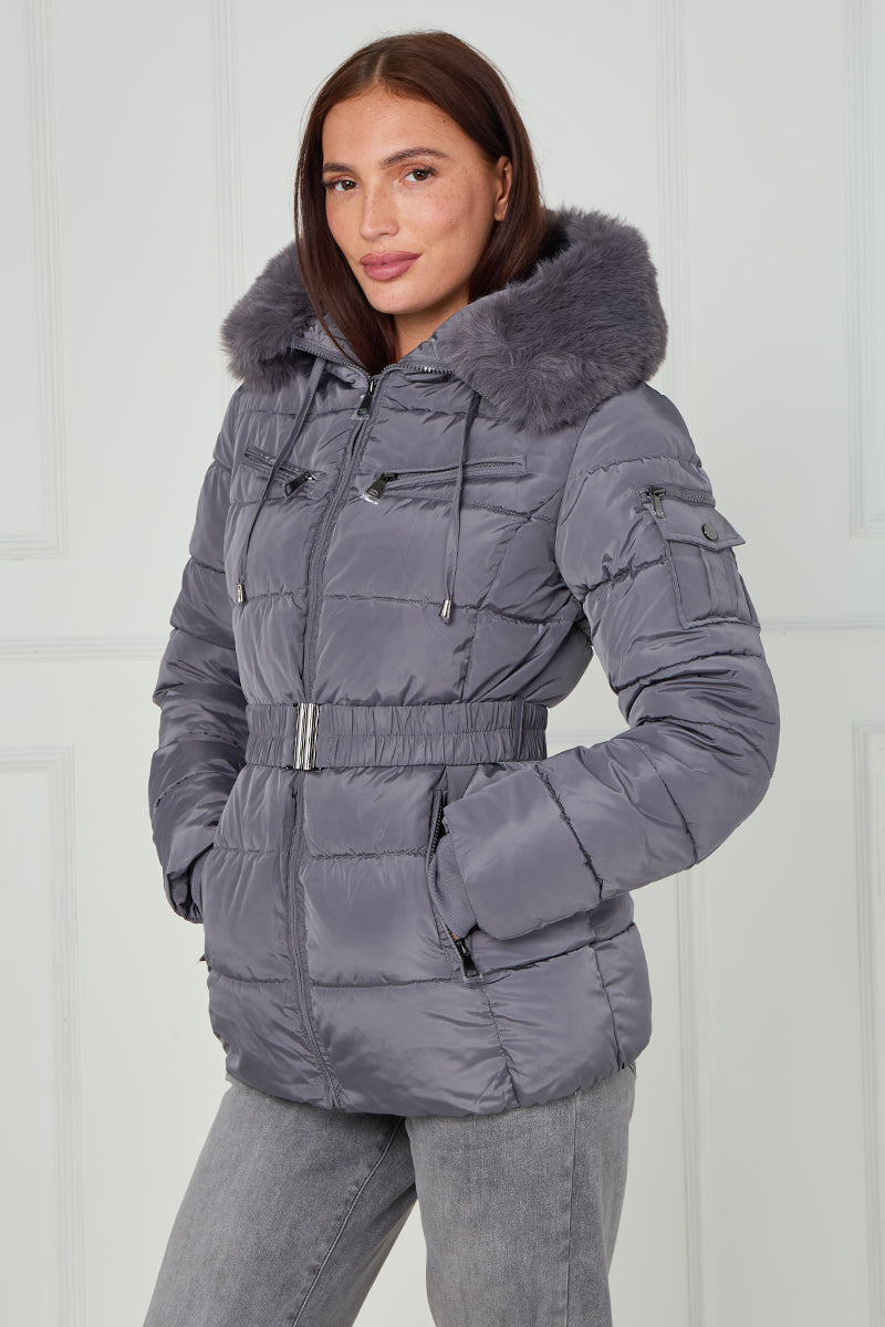 Faux Fur Hood Quilted Puffer Jacket - Novah