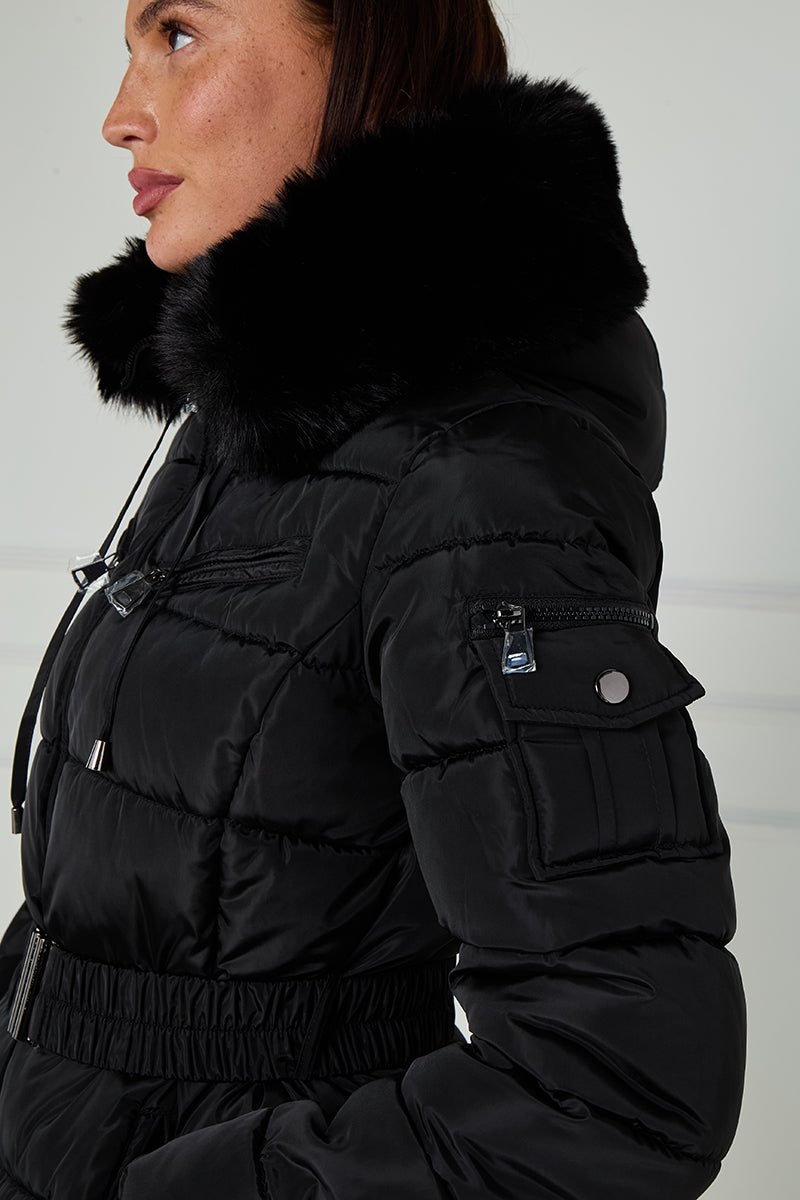Faux Fur Hood Quilted Puffer Jacket - Novah