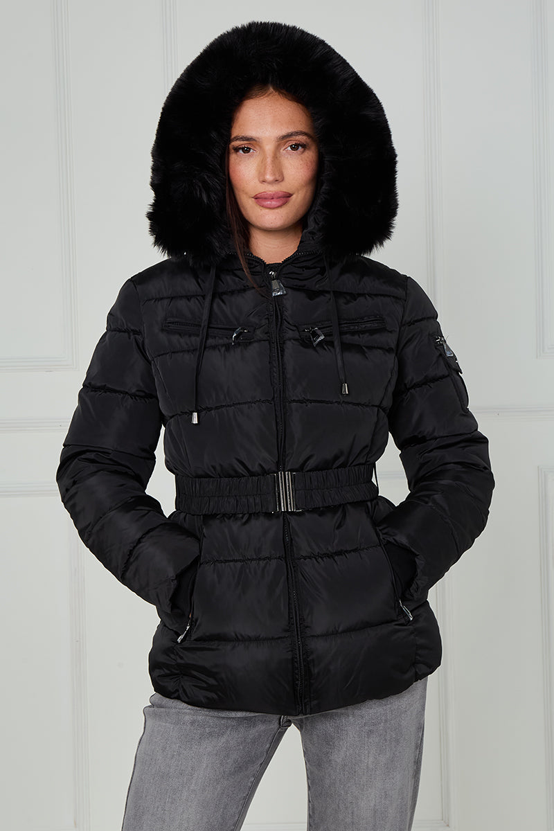 Faux Fur Hood Quilted Puffer Jacket - Novah