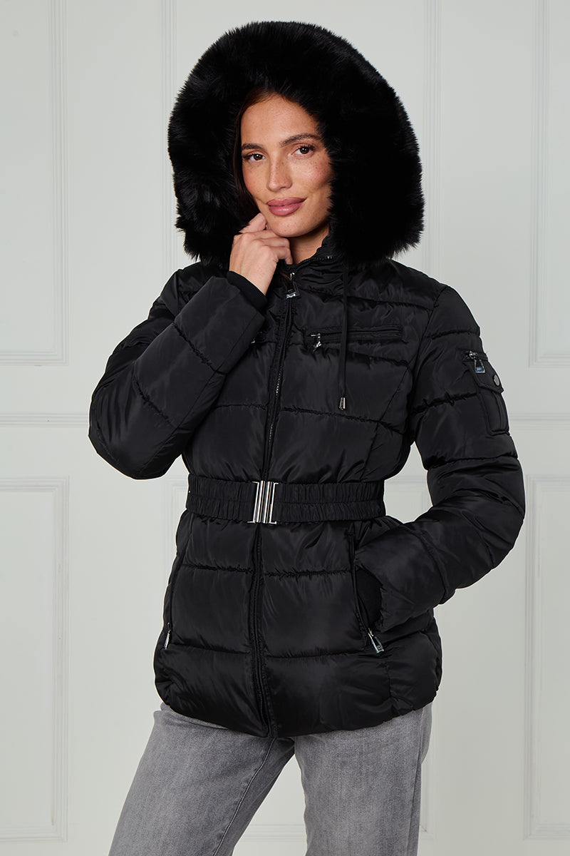Faux Fur Hood Quilted Puffer Jacket - Novah