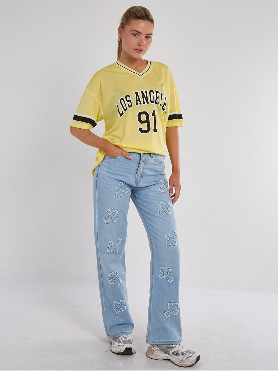 Storm Desire Molly Straight Leg Jeans with Crucifix Detail