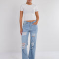 Ripped Wide Leg Denim Jeans - Lara