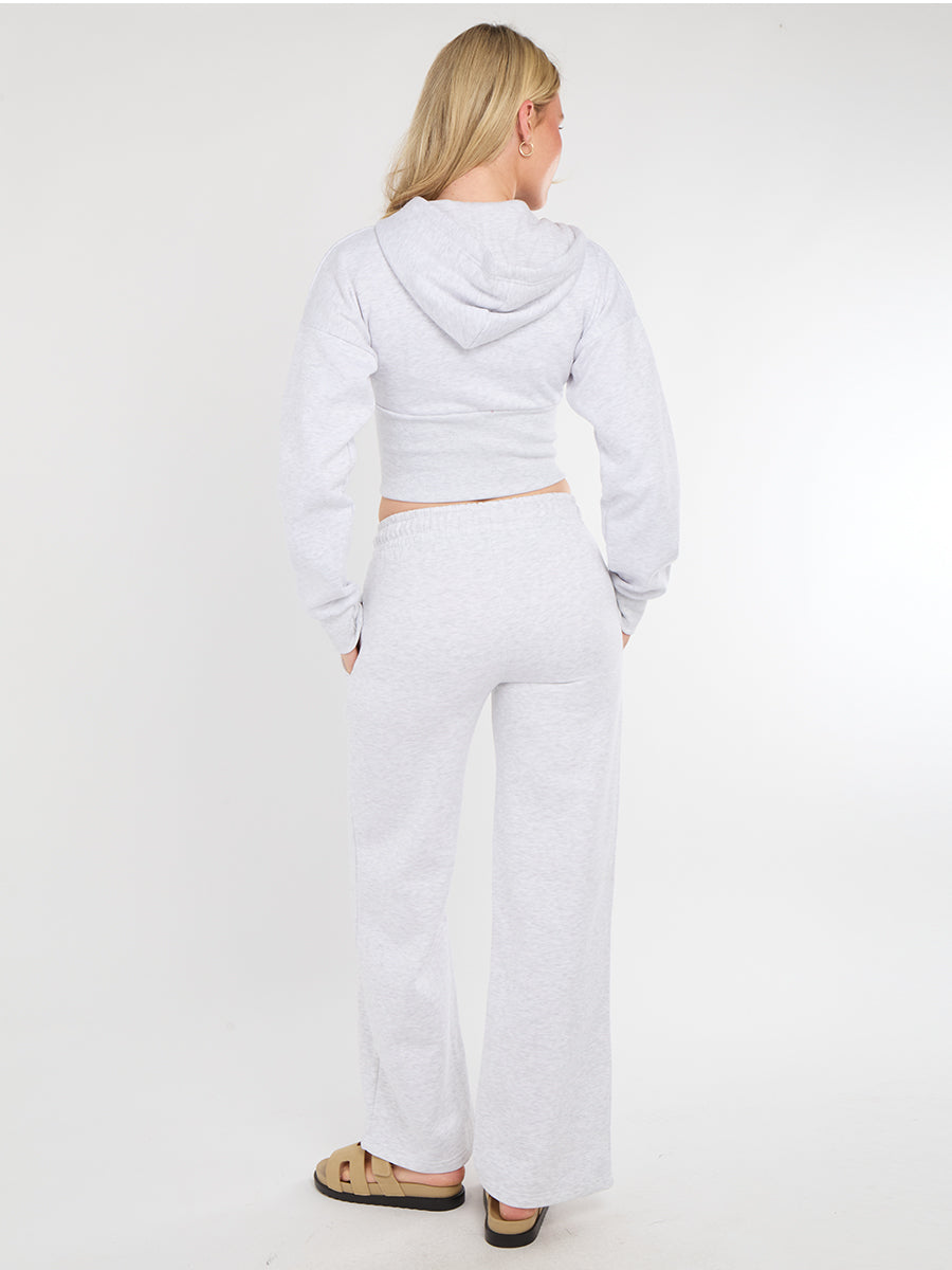 Hooded Zip Up Crop Top & Wide Leg Trouser Tracksuit - Hunter