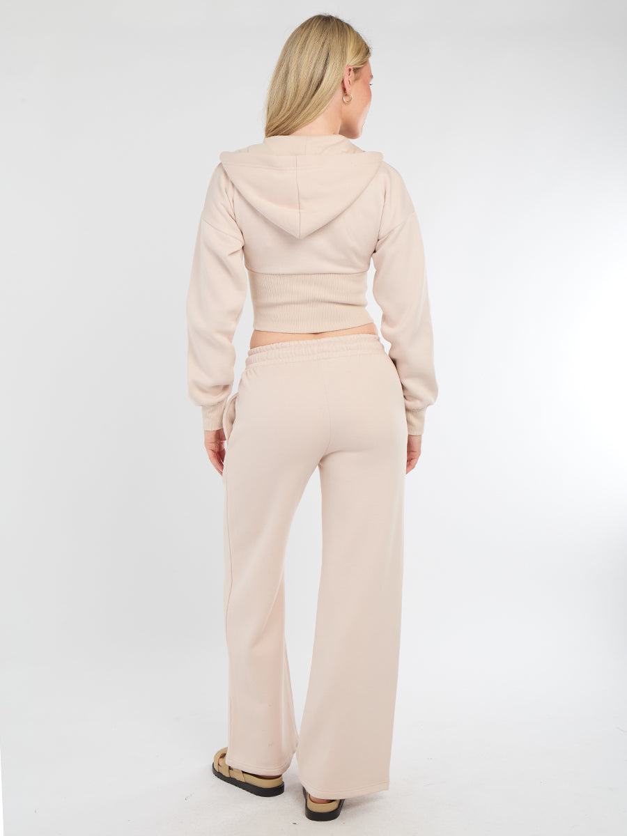Hooded Zip Up Crop Top & Wide Leg Trouser Tracksuit - Hunter