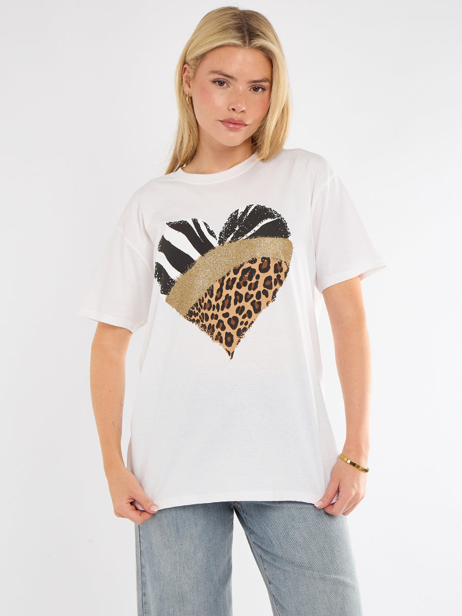 Leopard Zebra Heart Printed T-Shirt - Jessie