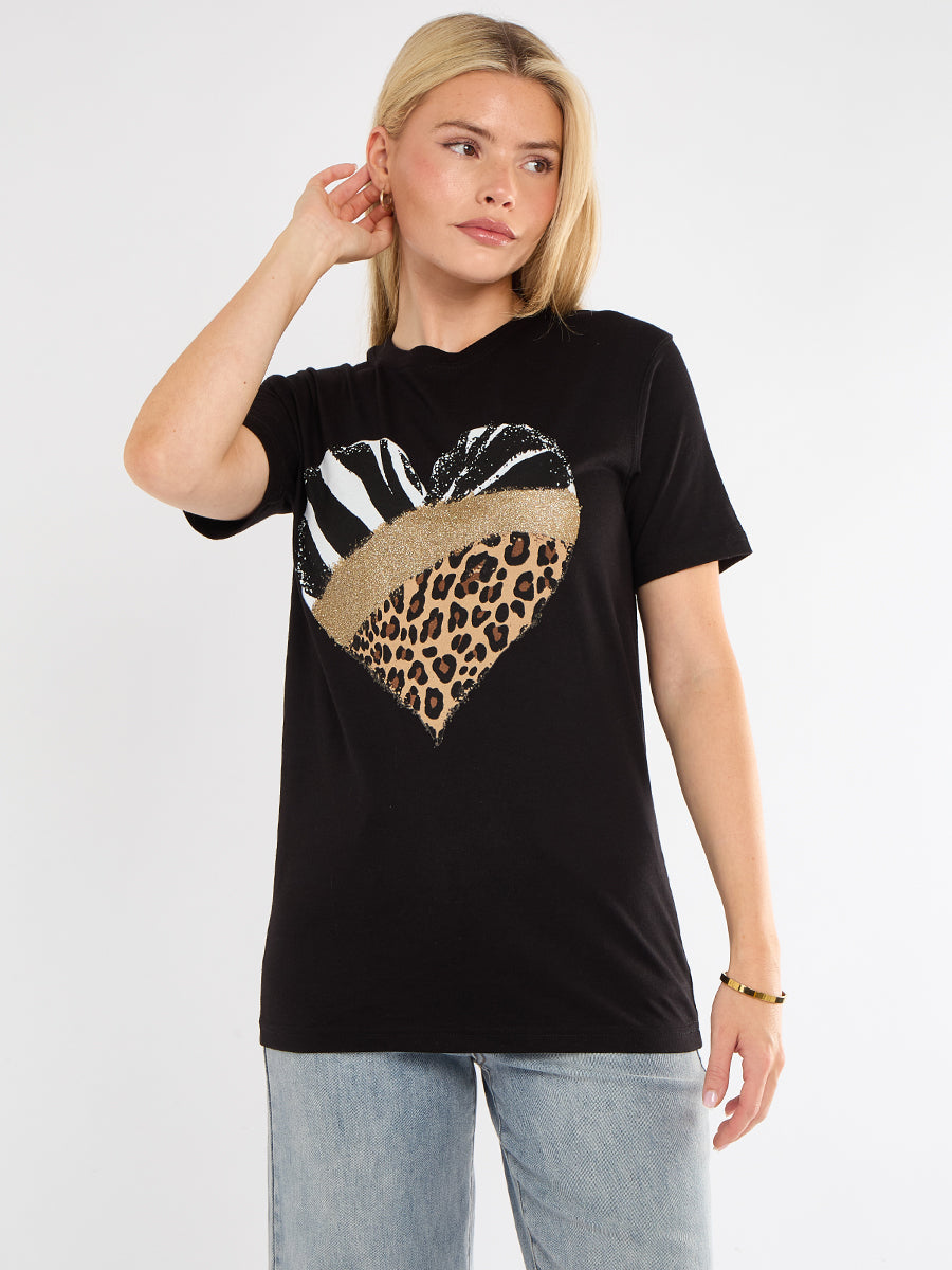 Leopard Zebra Heart Printed T-Shirt - Jessie