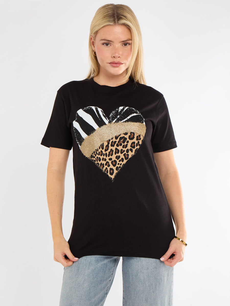 Leopard Zebra Heart Printed T-Shirt - Jessie