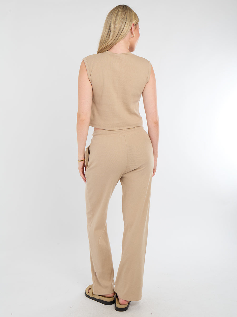 Ribbed Button Up Top & Wide Leg Trouser Co-ord - Mae