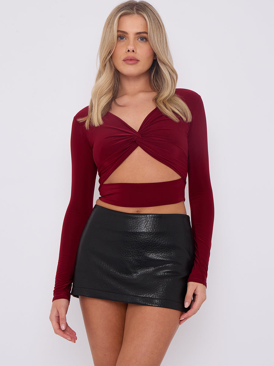 Long Sleeves Twist Knot Cut Out Crop Top - Riley