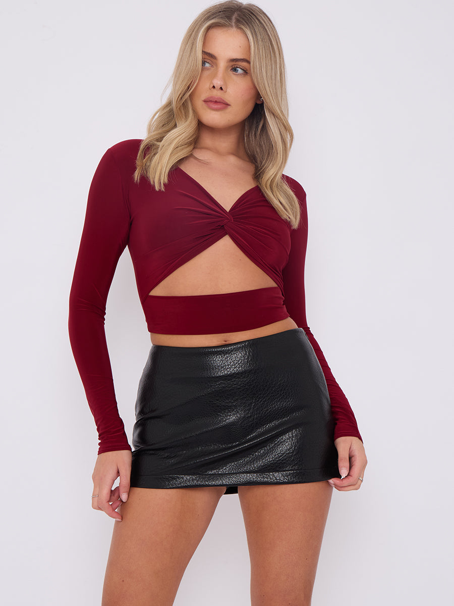 Long Sleeves Twist Knot Cut Out Crop Top - Riley