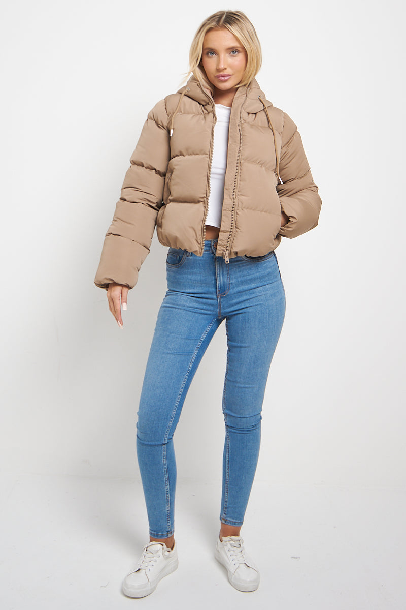 Beige Hooded Padded Puffer Jacket - June - Storm Desire