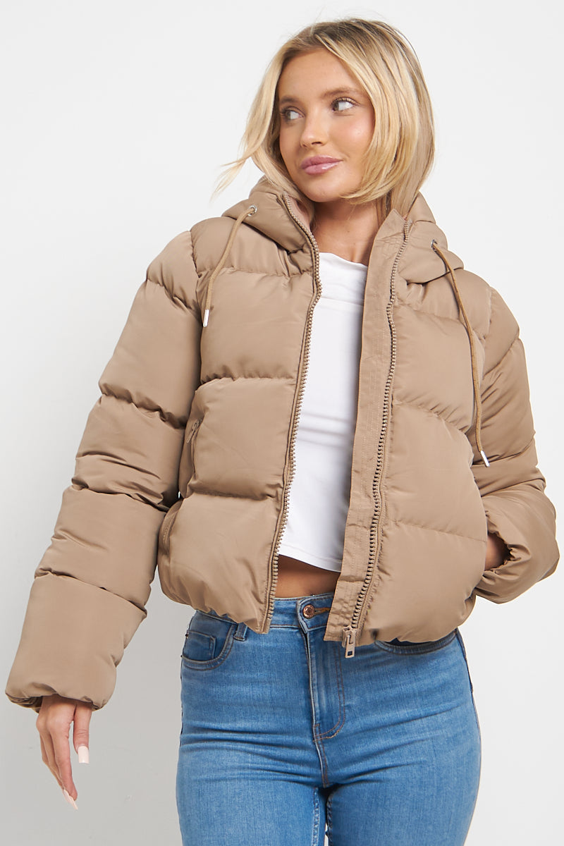 Beige Hooded Padded Puffer Jacket - June - Storm Desire