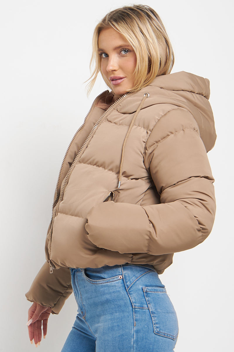Beige Hooded Padded Puffer Jacket - June - Storm Desire