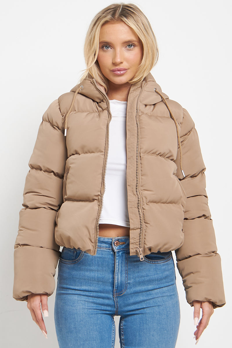 Beige Hooded Padded Puffer Jacket - June - Storm Desire