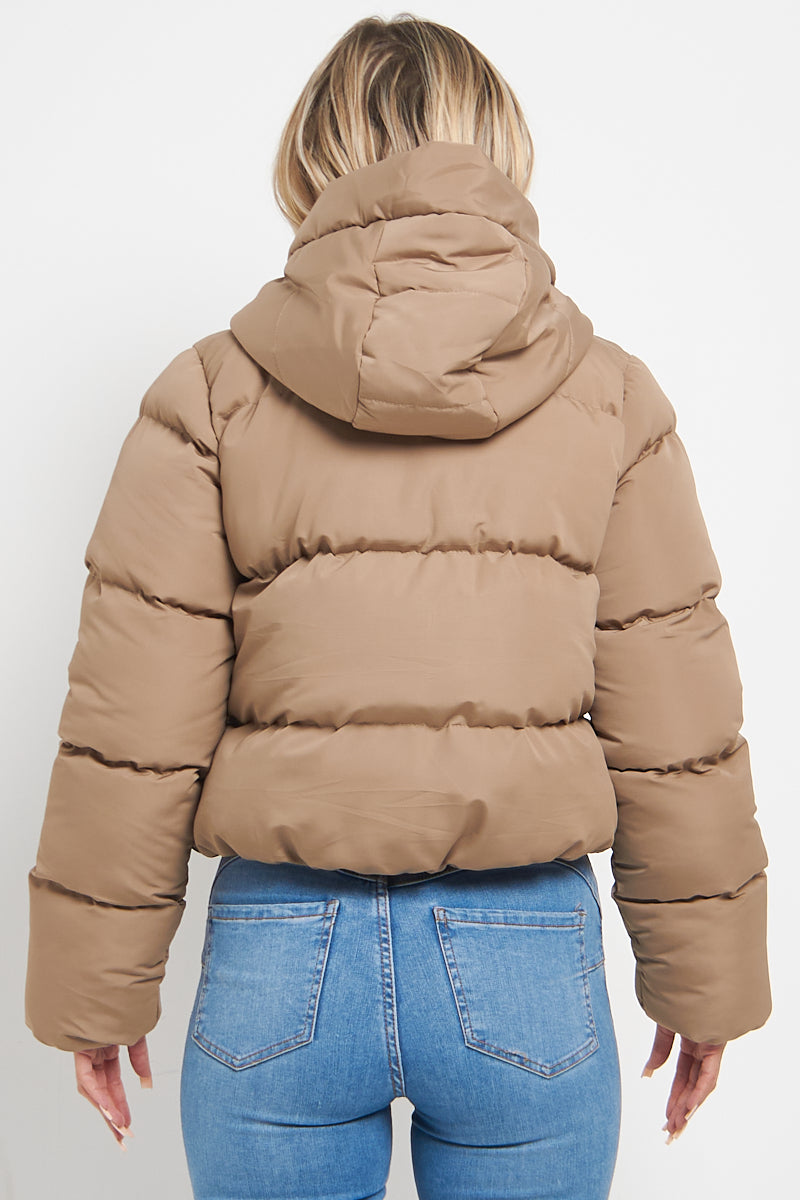 Beige Hooded Padded Puffer Jacket - June - Storm Desire