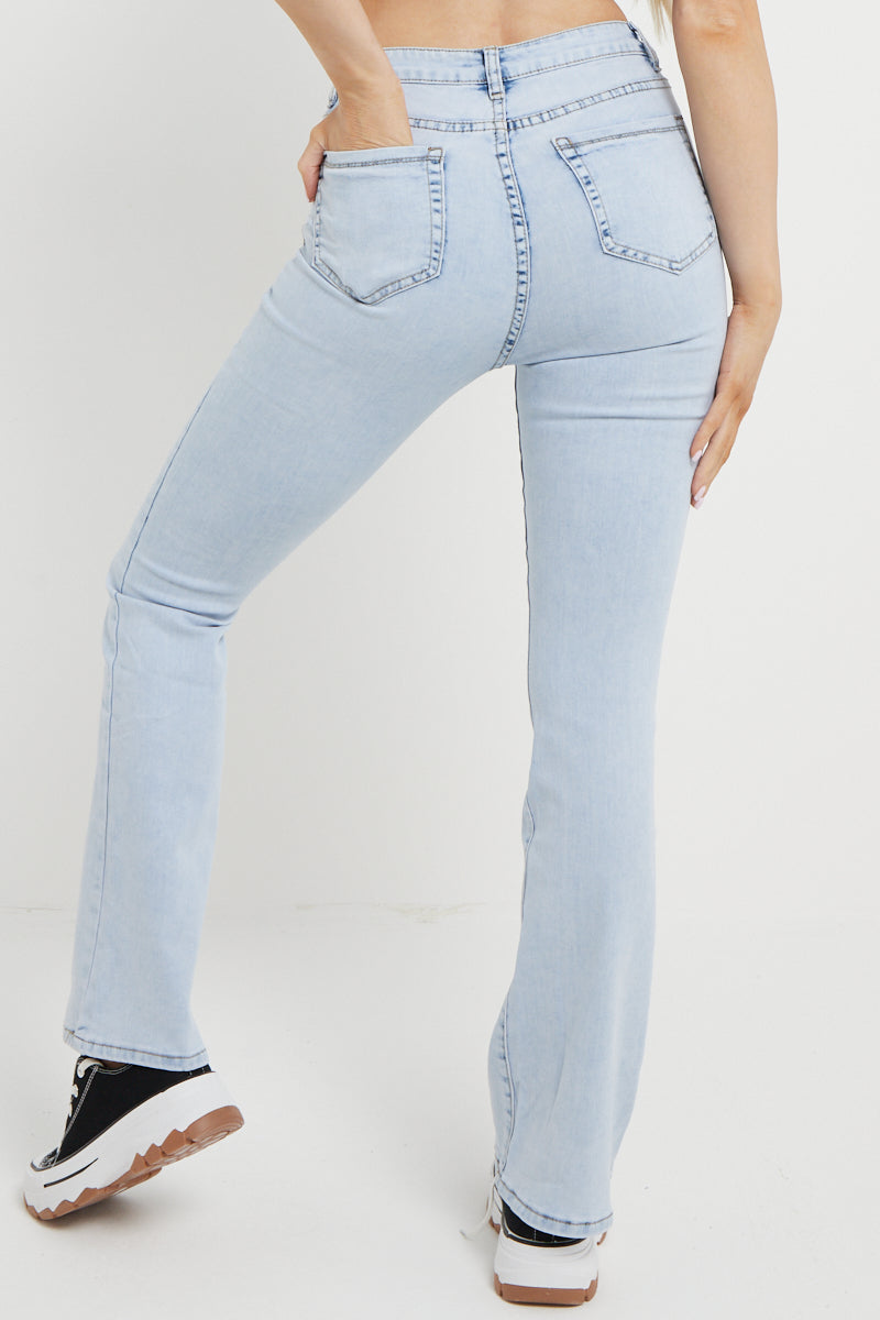 Stone Wash Denim High Waist Flare Jeans - Zelda - Storm Desire