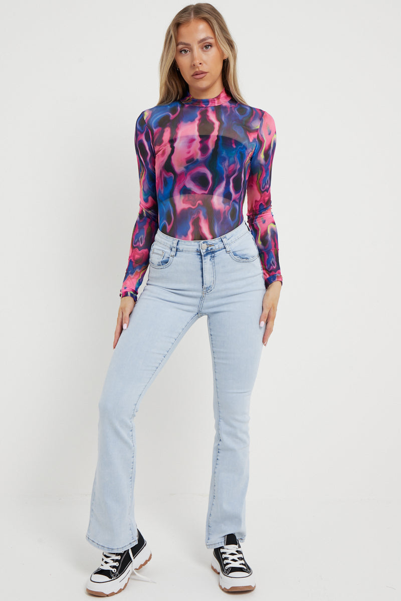 Stone Wash Denim High Waist Flare Jeans - Zelda - Storm Desire