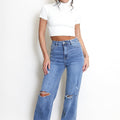 Ripped Dad Fit Denim Blue Jeans - Melissa - Storm Desire