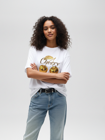 Gold Cherry Print T-Shirt - Isabella