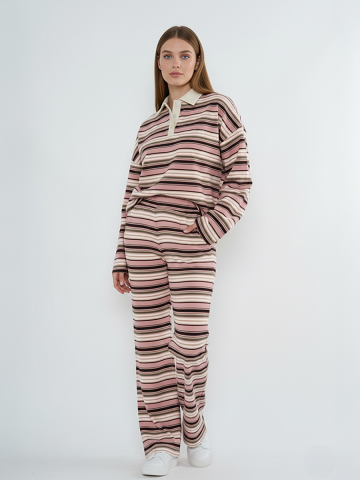 Rugby Stripe Collar Sweatshirt & Trouser Set Sophia