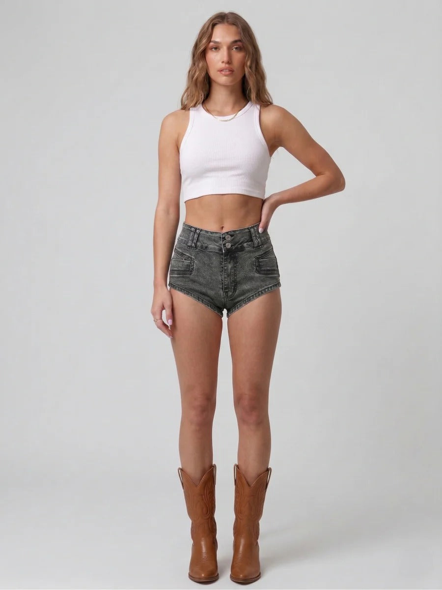 Micro Pocket Denim Hot Pants Hazel