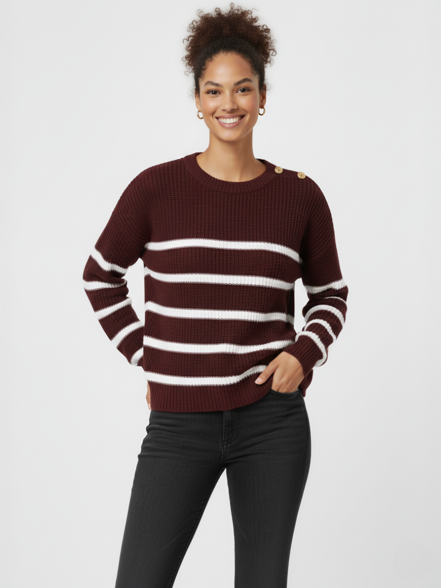 Knitted Stripe Gold Button Jumper - Janiyah