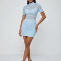 Wrap Front Ruched Lace Dress - Doris
