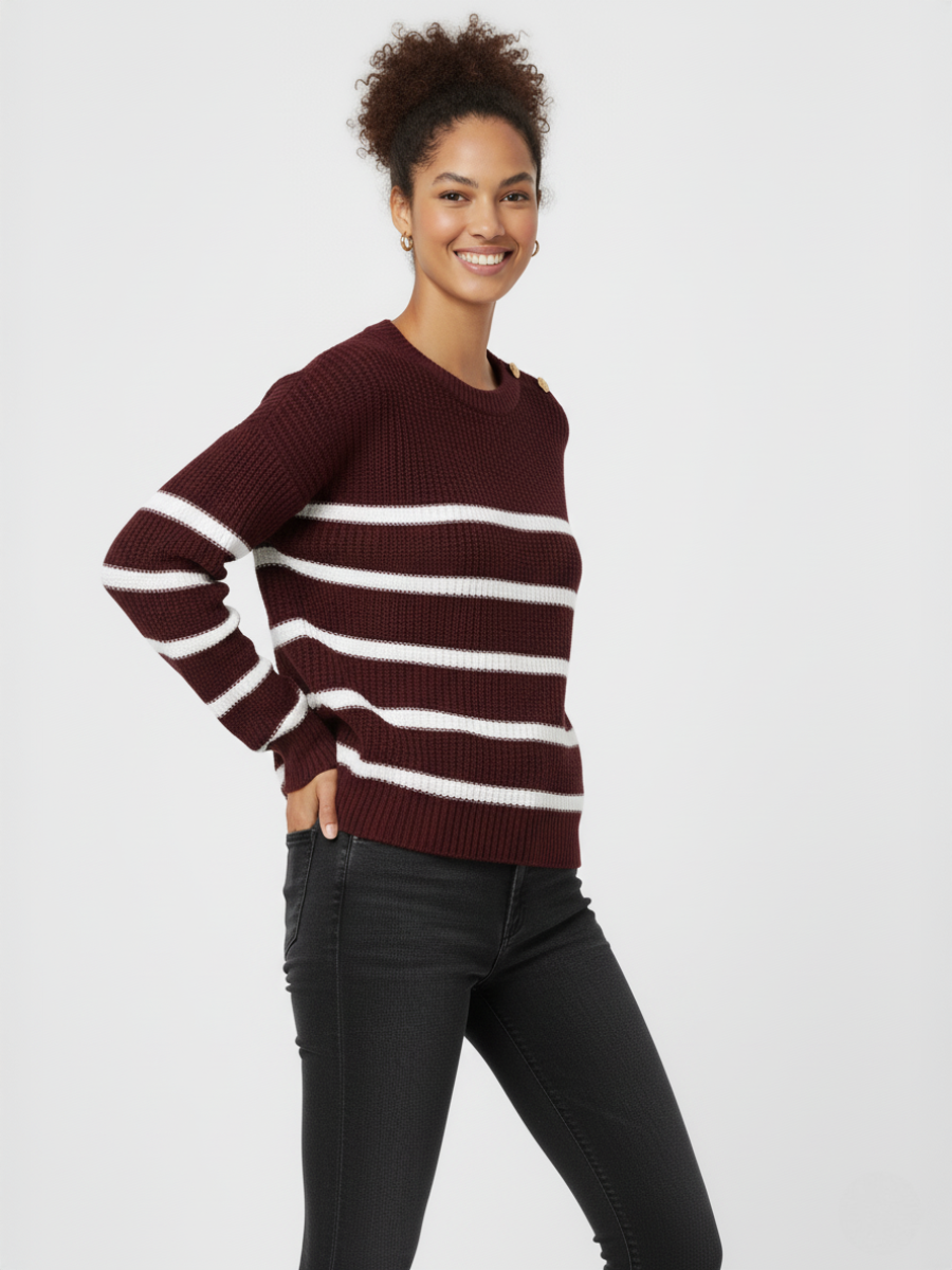 Knitted Stripe Gold Button Jumper - Janiyah