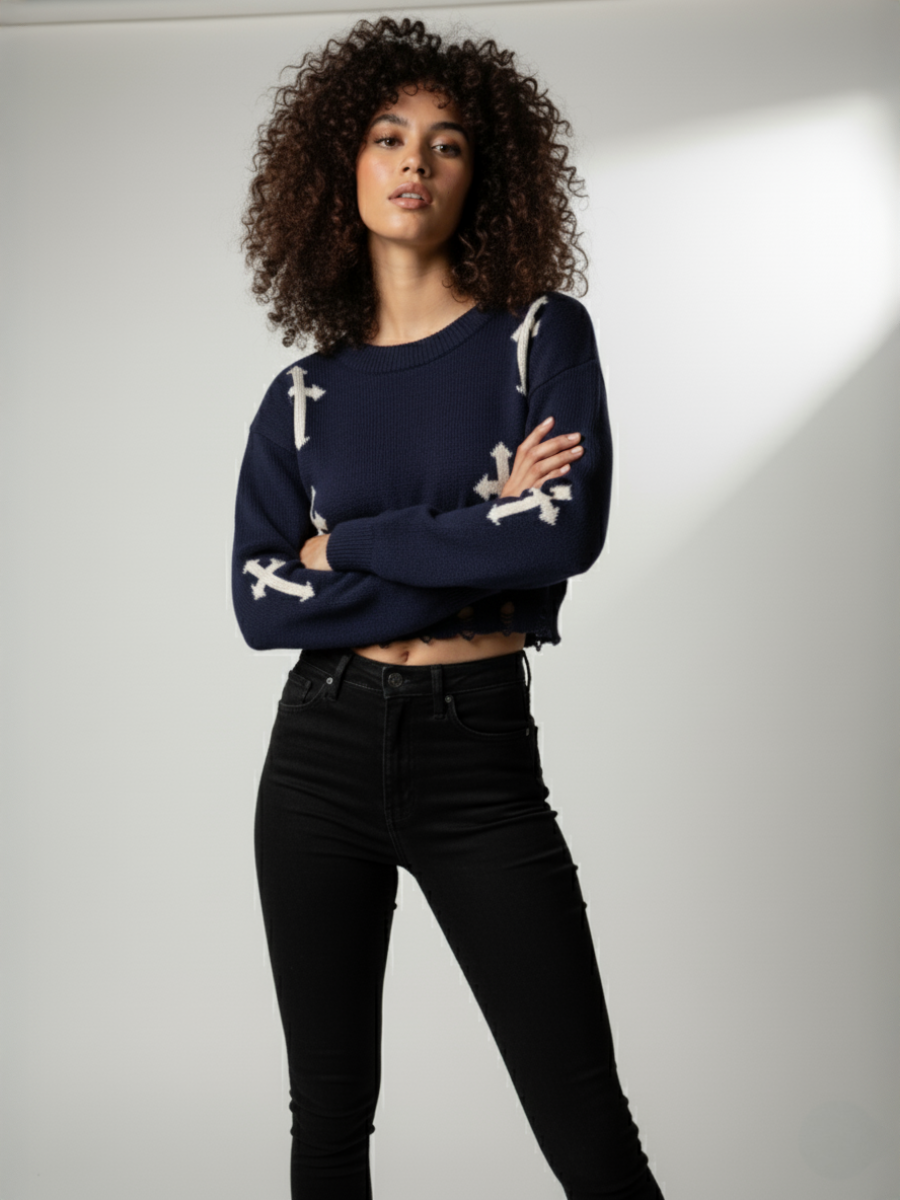 Crucifix Knitted Crop Jumper - Anaya