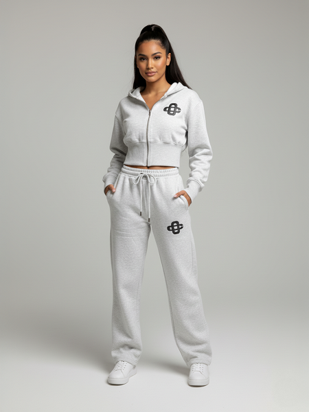 Logo Cropped Hoodie and Jogger Fleece Tracksuit - Kassidy