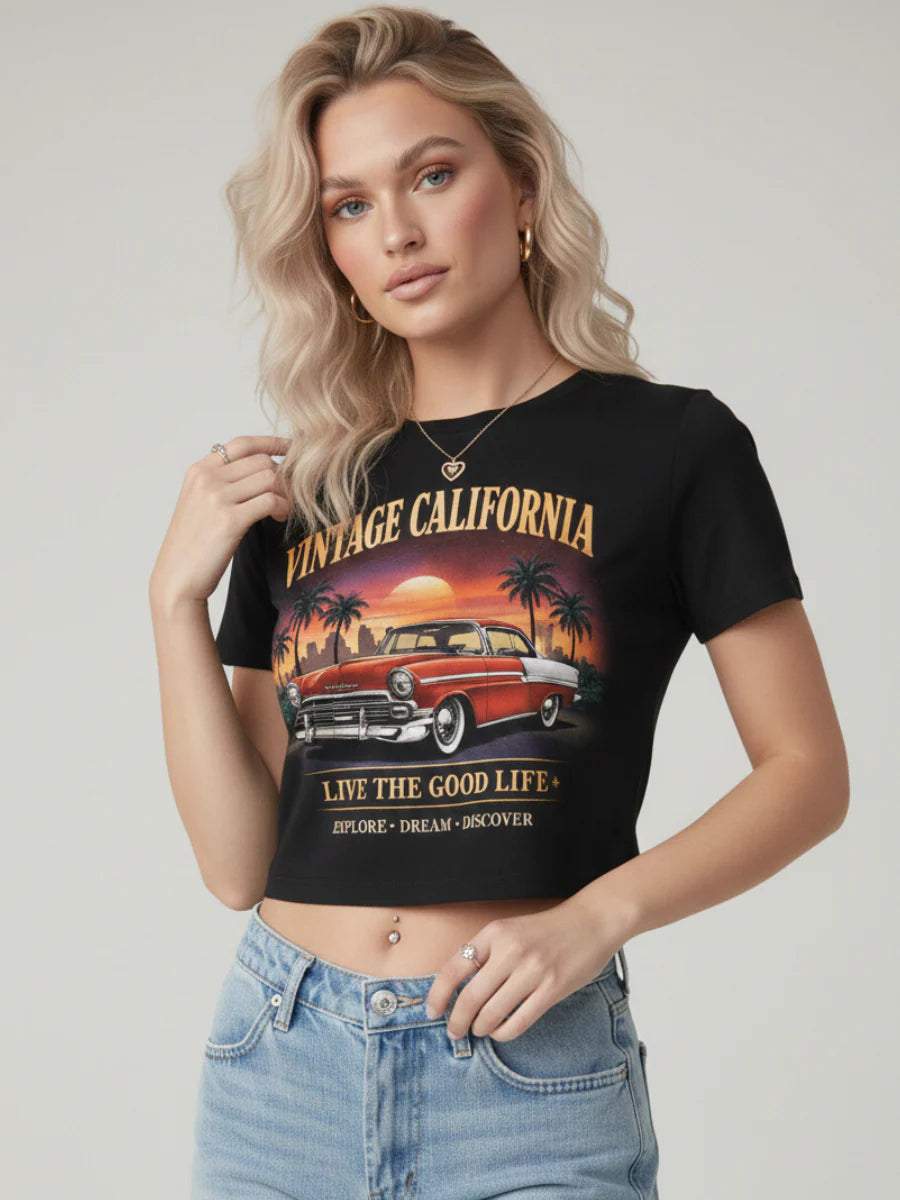 Vintage California Printed Crop Top Lima