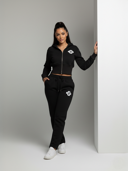 Logo Cropped Hoodie and Jogger Fleece Tracksuit - Kassidy