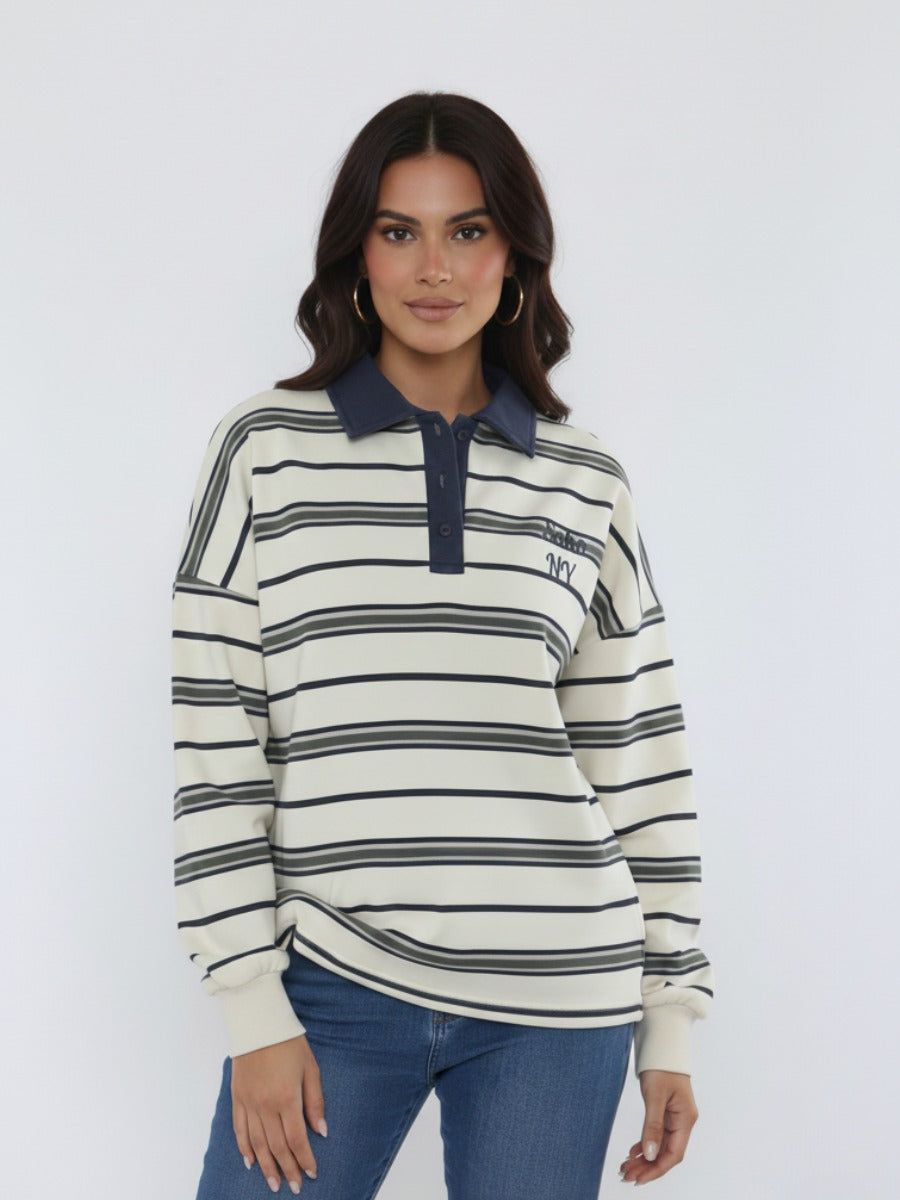 Soho NY Embroidered Rugby Collar Sweatshirt Karter