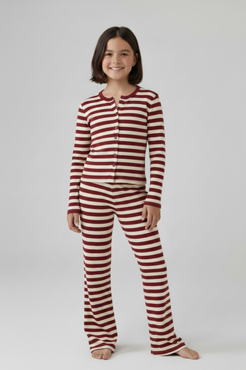 Stripe Ribbed Button Top & Wide Leg Trouser Set Clara