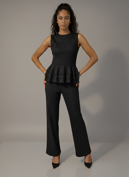 Lurex Peplum Top and Wide Leg Trouser Set - Romy