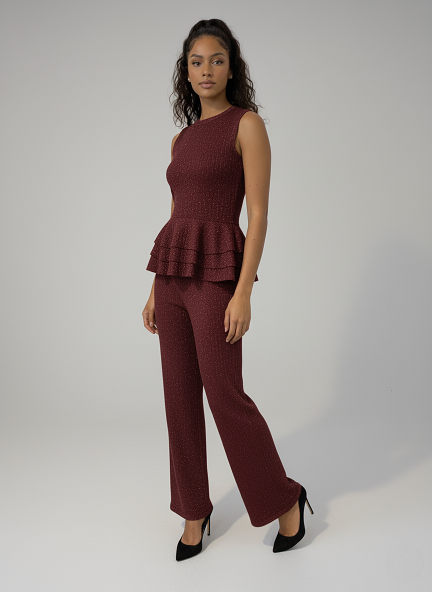 Lurex Peplum Top and Wide Leg Trouser Set - Romy