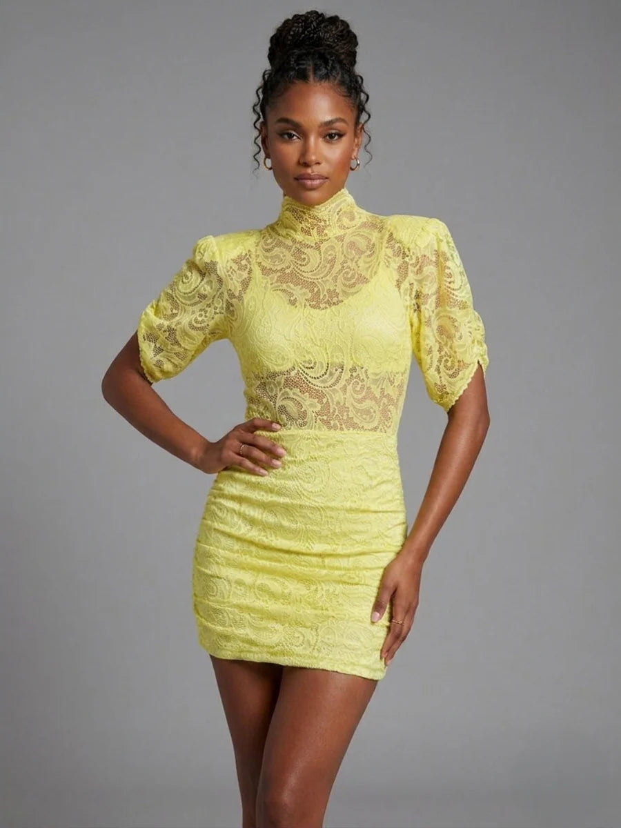 Lace Detail High Neck Bodycon Dress