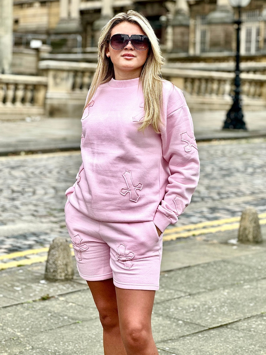 Crucifix Cross Sweatshirt & Shorts Fleece Set - Valerie - Storm Desire
