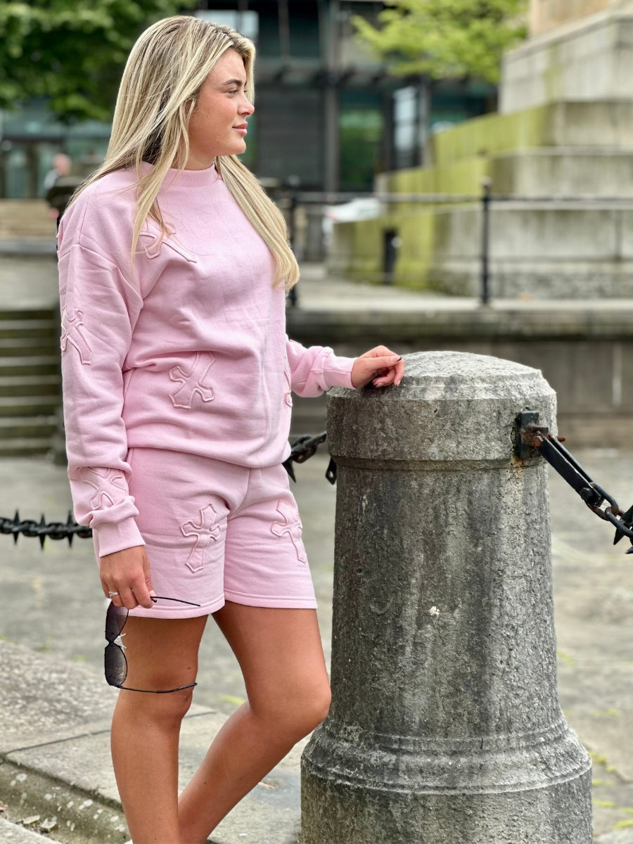 Crucifix Cross Sweatshirt & Shorts Fleece Set - Valerie - Storm Desire