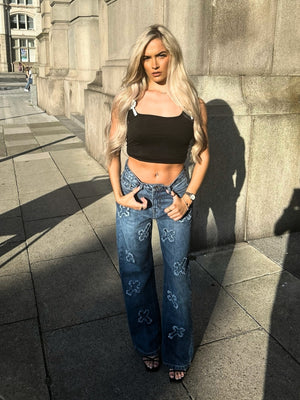 Crucifix Cross Straight Leg Denim Jeans - Molly - Storm Desire